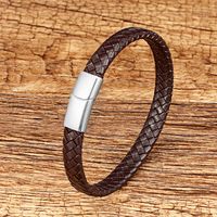 Classic Style Round 316L Stainless Steel  Pu Leather Handmade Metal Button Unisex Wristband sku image 7