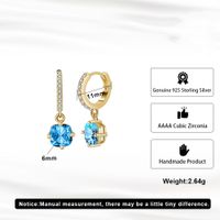 1 Pair Simple Style Round Polishing Plating Inlay Sterling Silver Zircon 14k Gold Plated White Gold Plated Drop Earrings main image 2