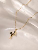 Elegant Glam Butterfly Stainless Steel Enamel Plating Inlay Artificial Pearls Zircon 18k Gold Plated Pendant Necklace main image 5