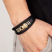 Luxurious Punk Animal Leather Rope Metal Handmade Inlay Rhinestones Men's Bracelets main image 4