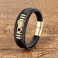 Luxurious Punk Animal Leather Rope Metal Handmade Inlay Rhinestones Men's Bracelets main image 5