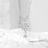 Casual Modern Style Commute Water Droplets Butterfly Sterling Silver Polishing Plating Inlay Zircon Pendant Necklace main image 1