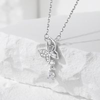 Casual Modern Style Commute Water Droplets Butterfly Sterling Silver Polishing Plating Inlay Zircon Pendant Necklace main image 4
