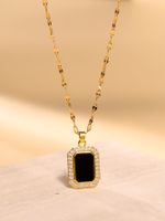 Glam Simple Style Rectangle Stainless Steel Plating Inlay Zircon 18k Gold Plated Pendant Necklace main image 3