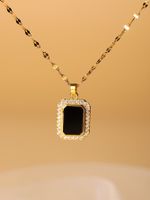Glam Simple Style Rectangle Stainless Steel Plating Inlay Zircon 18k Gold Plated Pendant Necklace main image 1