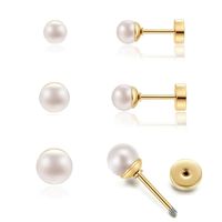 3 Pairs Simple Style Round Plating Inlay 304 Stainless Steel Artificial Pearls 14K Gold Plated Ear Studs sku image 2