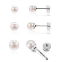 3 Pairs Simple Style Round Plating Inlay 304 Stainless Steel Artificial Pearls 14K Gold Plated Ear Studs sku image 1