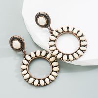 1 Pair Retro Ethnic Style Round Plating Inlay Alloy Turquoise Drop Earrings sku image 1