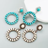 1 Pair Retro Ethnic Style Round Plating Inlay Alloy Turquoise Drop Earrings main image 1