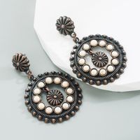 1 Pair Retro Ethnic Style Geometric Round Plating Inlay Alloy Turquoise Drop Earrings sku image 1