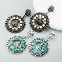 1 Pair Retro Ethnic Style Geometric Round Plating Inlay Alloy Turquoise Drop Earrings main image 1