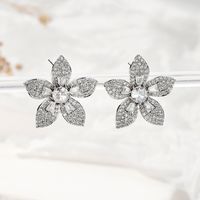 1 Par Estilo Ig Elegante Flor Embutido Cobre Circón Pendientes sku image 1