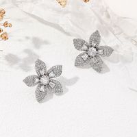 1 Pair Ig Style Elegant Flower Inlay Copper Zircon Ear Studs main image 4