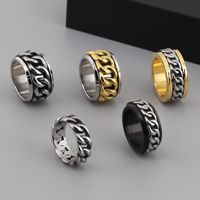 Retro Rock Classic Style Chains Print Twist Stainless Steel Titanium Steel Steel 18K Gold Plated Men's Rings main image 3
