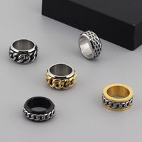 Retro Rock Classic Style Chains Print Twist Stainless Steel Titanium Steel Steel 18K Gold Plated Men's Rings main image 4