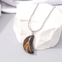 Vintage Style Simple Style Classic Style Moon Natural Stone Tiger Eye Irregular Handmade Three-dimensional Pendant Necklace main image 7