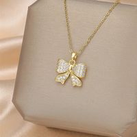 Wholesale IG Style Simple Style Electrocardiogram Wings Bow Knot 201 Stainless Steel Copper Plating Inlay Opal Zircon Pendant Necklace main image 6