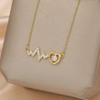 Wholesale IG Style Simple Style Electrocardiogram Wings Bow Knot 201 Stainless Steel Copper Plating Inlay Opal Zircon Pendant Necklace main image 4