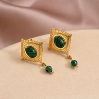 1 Pair Vintage Style Vacation C Shape Square Plating Inlay 304 Stainless Steel Turquoise Turquoise 14K Gold Plated Drop Earrings Ear Studs main image 7