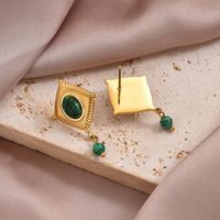 1 Pair Vintage Style Vacation C Shape Square Plating Inlay 304 Stainless Steel Turquoise Turquoise 14K Gold Plated Drop Earrings Ear Studs main image 8