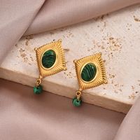 1 Pair Vintage Style Vacation C Shape Square Plating Inlay 304 Stainless Steel Turquoise Turquoise 14K Gold Plated Drop Earrings Ear Studs main image 6
