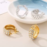 1 Pair Simple Style Round Plating Inlay Stainless Steel Zircon 18K Gold Plated Earrings main image 1