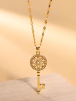 Simple Style Key Stainless Steel Plating Hollow Out Inlay Zircon 18k Gold Plated Pendant Necklace main image 3