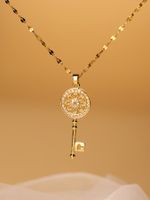 Simple Style Key Stainless Steel Plating Hollow Out Inlay Zircon 18k Gold Plated Pendant Necklace sku image 1