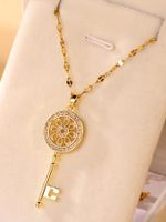 Simple Style Key Stainless Steel Plating Hollow Out Inlay Zircon 18k Gold Plated Pendant Necklace main image 4