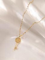 Simple Style Key Stainless Steel Plating Hollow Out Inlay Zircon 18k Gold Plated Pendant Necklace main image 5