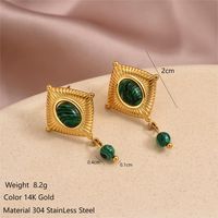 1 Pair Vintage Style Vacation C Shape Square Plating Inlay 304 Stainless Steel Turquoise Turquoise 14K Gold Plated Drop Earrings Ear Studs sku image 2