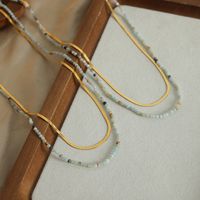 Elegant Simple Style Geometric Natural Stone Titanium Steel Beaded Plating 18k Gold Plated Double Layer Necklaces main image 1