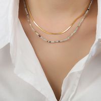 Elegant Simple Style Geometric Natural Stone Titanium Steel Beaded Plating 18k Gold Plated Double Layer Necklaces sku image 1