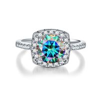 Glam Solid Color Square Sterling Silver Gra Inlay Moissanite Rings sku image 1