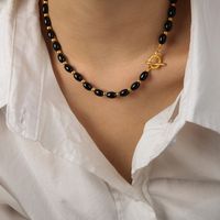 Elegant Retro Geometrisch Achat Titan Stahl Knebel Perlen Überzug 18 Karat Vergoldet Halskette sku image 1