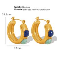1 Pair Elegant Vintage Style Round Plating Titanium Steel Natural Stone 18k Gold Plated Hoop Earrings sku image 1