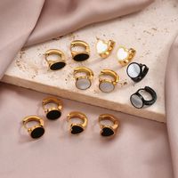 1 Pair Simple Style Commute Round Oval Heart Shape Irregular Plating Inlay 304 Stainless Steel Shell 14K Gold Plated Earrings main image 1