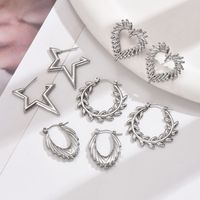 1 Pair Simple Style Classic Style Star Leaves Heart Shape Pleated 201 Stainless Steel Earrings Ear Studs main image 1