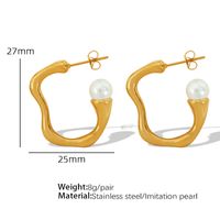1 Pair Elegant Simple Style C Shape Irregular Plating Titanium Steel Artificial Pearls 18k Gold Plated Ear Studs main image 2