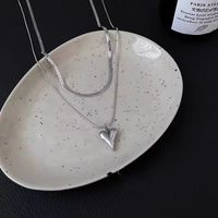 Sweet Cool Style Heart Shape Stainless Steel Double Layer Necklaces main image 4