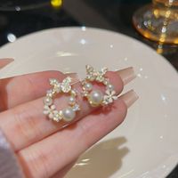 1 Pair Fashion Heart Shape Butterfly Bow Knot Inlay Imitation Pearl Alloy Rhinestones Earrings sku image 289