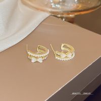 1 Pair Fashion Heart Shape Butterfly Bow Knot Inlay Imitation Pearl Alloy Rhinestones Earrings sku image 174