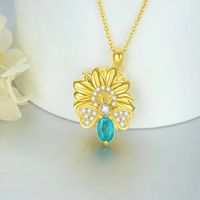 Pastoral Sunflower Bee Alloy Plating Inlay Rhinestones Gold Plated Silver Plated Women's Pendant Necklace main image 4