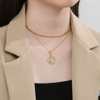 Stainless Steel 18K Gold Plated Simple Style Plating Hollow Out Inlay Tower Gourd Key Zircon Double Layer Necklaces main image 8