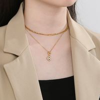 Stainless Steel 18K Gold Plated Simple Style Plating Hollow Out Inlay Tower Gourd Key Zircon Double Layer Necklaces main image 9