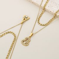 Stainless Steel 18K Gold Plated Simple Style Plating Hollow Out Inlay Tower Gourd Key Zircon Double Layer Necklaces main image 6