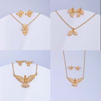 Ig Style Simple Style Leaf Eagle Flower Stainless Steel Copper Plating Inlay Zircon 18k Gold Plated Earrings Necklace main image 1