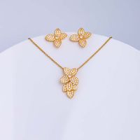 Ig Style Simple Style Leaf Eagle Flower Stainless Steel Copper Plating Inlay Zircon 18k Gold Plated Earrings Necklace main image 4