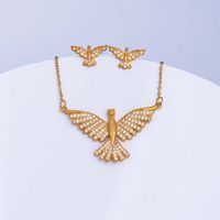 Ig Style Simple Style Leaf Eagle Flower Stainless Steel Copper Plating Inlay Zircon 18k Gold Plated Earrings Necklace main image 8