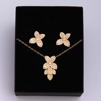 Ig Style Simple Style Leaf Eagle Flower Stainless Steel Copper Plating Inlay Zircon 18k Gold Plated Earrings Necklace main image 5